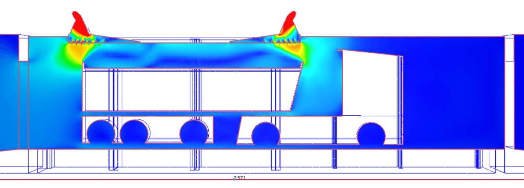 Coupes des vitesses d'air par simulation CFD d'un système d'aspiration des poussières industrielles de clinker