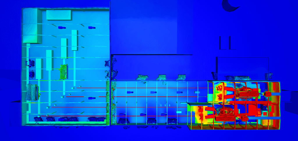 Simulation CFD d'une usine - Bout Chaud - Etirage - Bout Froid - Four avec feeders et gouttes