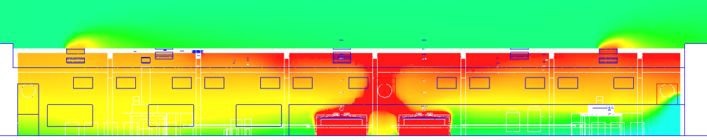 Etude de la stratification thermique dans un bâtiment industriel - simulation CFD - coupe des températures d'air